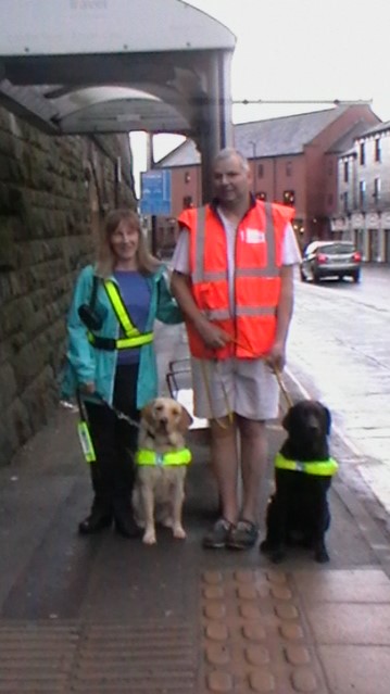 Alan and Sandra with their guide dogs Velvet and Darcy